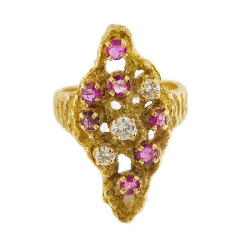 Bague 57 Sforza - Bague en or jaune 18 ct avec rubis et diamants 58 Facettes 27366