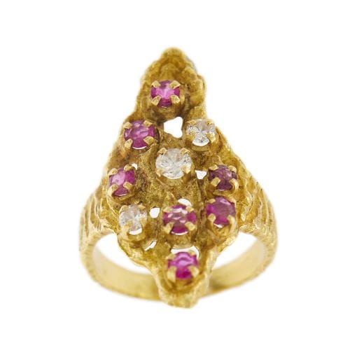 Bague 57 Sforza - Bague en or jaune 18 ct avec rubis et diamants 58 Facettes 27366