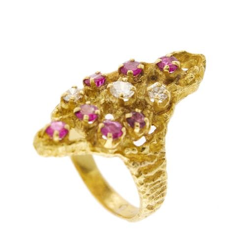 Bague 57 Sforza - Bague en or jaune 18 ct avec rubis et diamants 58 Facettes 27366