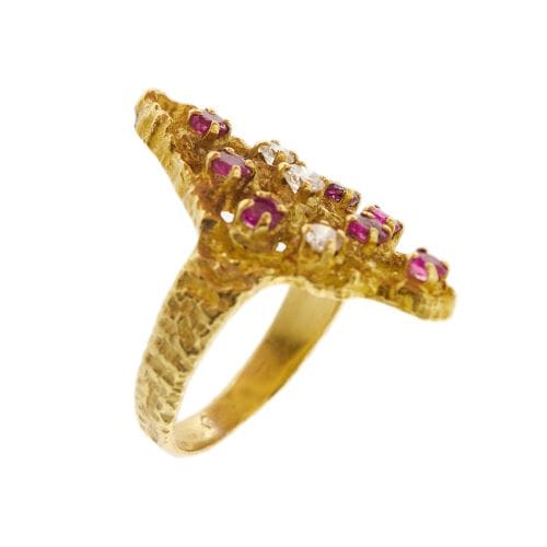 Bague 57 Sforza - Bague en or jaune 18 ct avec rubis et diamants 58 Facettes 27366