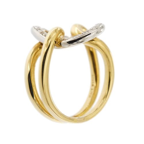 Bague Bague double anneau en or jaune et or blanc 18 ct avec diamants 58 Facettes 26410