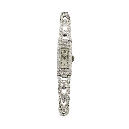 Montre Marvin - Montre de soirée Art déco en or blanc 18 ct et diamants 58 Facettes 14538