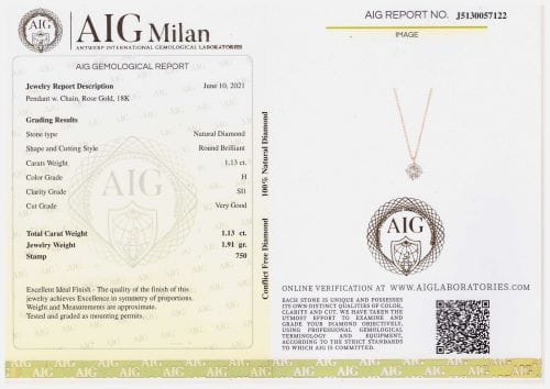 Collier Collier point de lumière - Pendentif diamant 1,13 ct en or rose 18 ct 58 Facettes 431