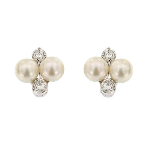 Boucles d'oreilles Boucles d’oreilles - Puces en or blanc 18 ct, perles et diamants 58 Facettes 32450