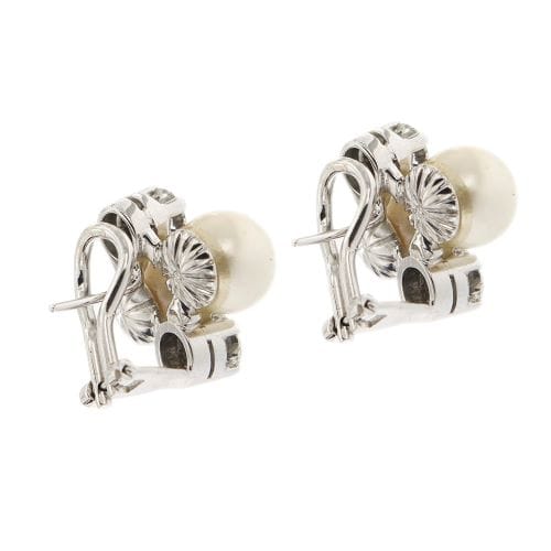 Boucles d'oreilles Boucles d’oreilles - Puces en or blanc 18 ct, perles et diamants 58 Facettes 32450