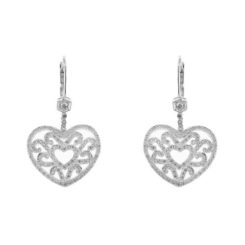 Boucles d'oreilles Boucles d’oreilles pendantes cœur en or blanc 18 ct et diamants 58 Facettes 28314