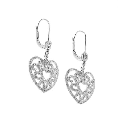 Boucles d'oreilles Boucles d’oreilles pendantes cœur en or blanc 18 ct et diamants 58 Facettes 28314