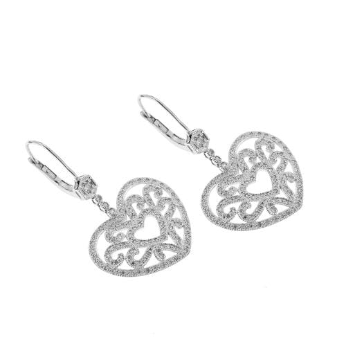Boucles d'oreilles Boucles d’oreilles pendantes cœur en or blanc 18 ct et diamants 58 Facettes 28314