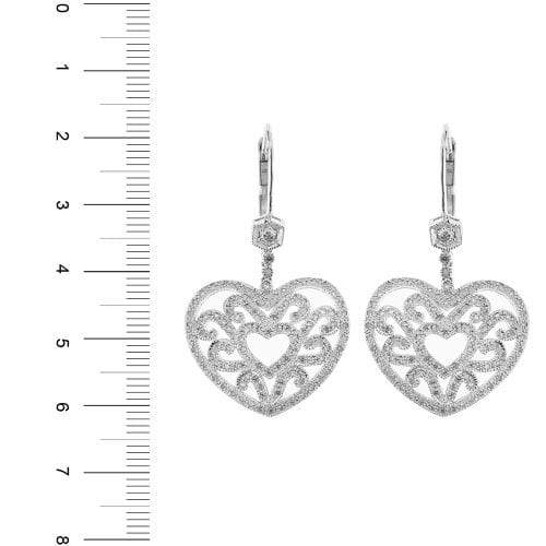 Boucles d'oreilles Boucles d’oreilles pendantes cœur en or blanc 18 ct et diamants 58 Facettes 28314