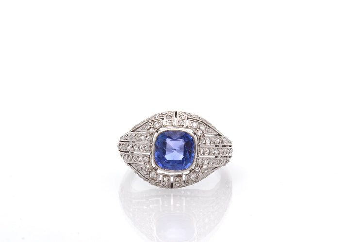 Bague 54 Bague Art déco saphir et diamants en platine 58 Facettes 27001
