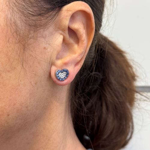 Boucles d'oreilles Pasquale Bruni - Boucles d’oreilles cœur en or blanc avec diamants et saphirs 58 Facettes 23895