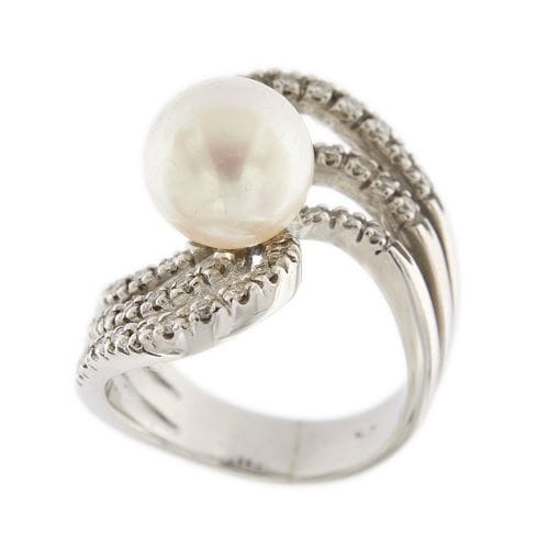 Bague Bague contrarié en or blanc 18 ct avec perle et diamants 58 Facettes 19280
