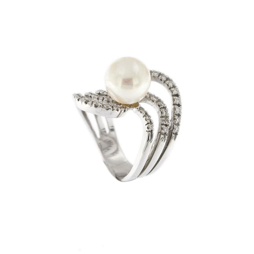 Bague Bague contrarié en or blanc 18 ct avec perle et diamants 58 Facettes 19280