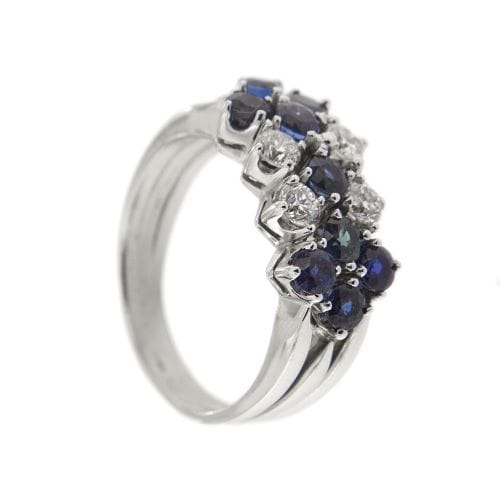 Bague 56 Bague rivière triple en or blanc 18 ct avec diamants et saphirs 58 Facettes 30225