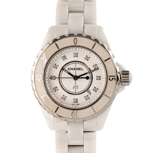 Montre Chanel J12 - Montre H1628 en céramique blanche et diamants 58 Facettes TOT-02272
