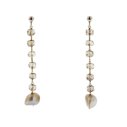 Boucles d'oreilles Boucles d’oreilles pendantes - Quarzs fumés et perles en or 18 ct 58 Facettes 31650