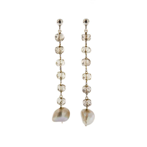 Boucles d'oreilles Boucles d’oreilles pendantes - Quarzs fumés et perles en or 18 ct 58 Facettes 31650
