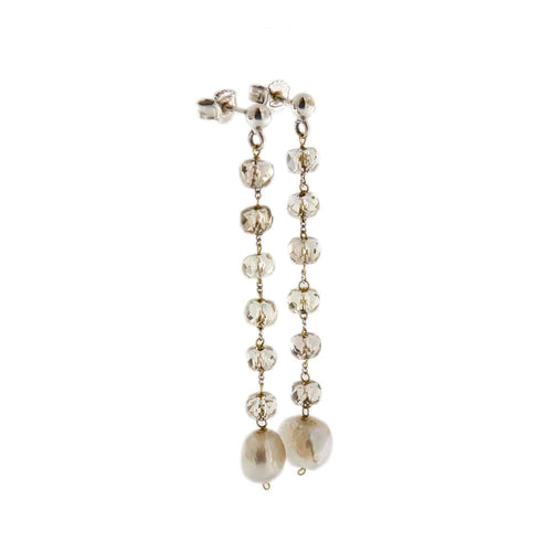 Boucles d'oreilles Boucles d’oreilles pendantes - Quarzs fumés et perles en or 18 ct 58 Facettes 31650
