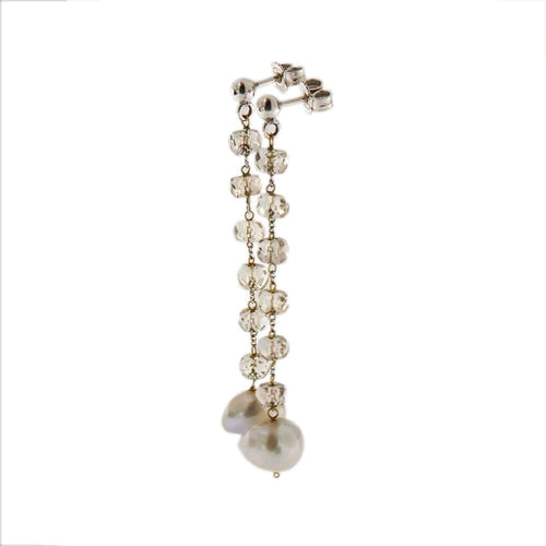 Boucles d'oreilles Boucles d’oreilles pendantes - Quarzs fumés et perles en or 18 ct 58 Facettes 31650