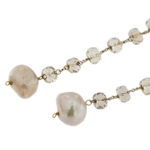 Boucles d'oreilles Boucles d’oreilles pendantes - Quarzs fumés et perles en or 18 ct 58 Facettes 31650