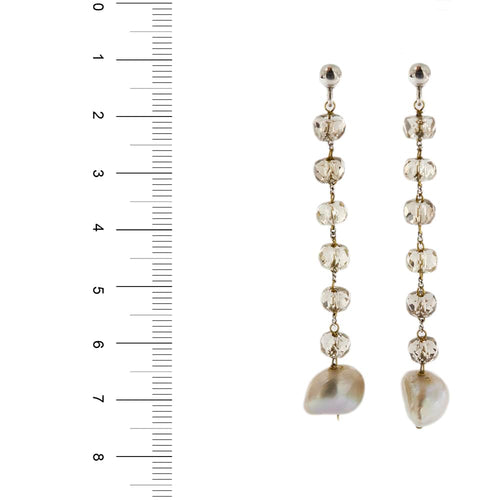 Boucles d'oreilles Boucles d’oreilles pendantes - Quarzs fumés et perles en or 18 ct 58 Facettes 31650