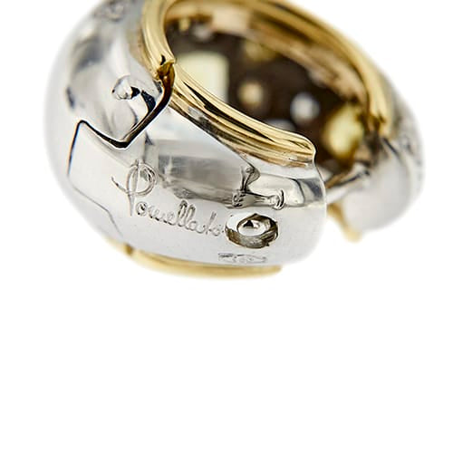 Pomellato Schegge - Boucles d'oreilles en or jaune et blanc, diamants et saphirs 58 Facettes 38310