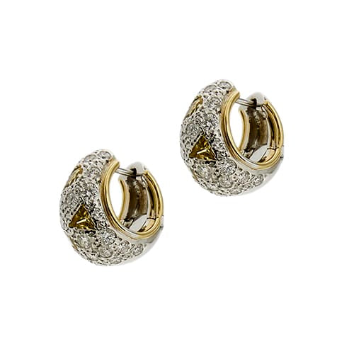 Pomellato Schegge - Boucles d'oreilles en or jaune et blanc, diamants et saphirs 58 Facettes 38310
