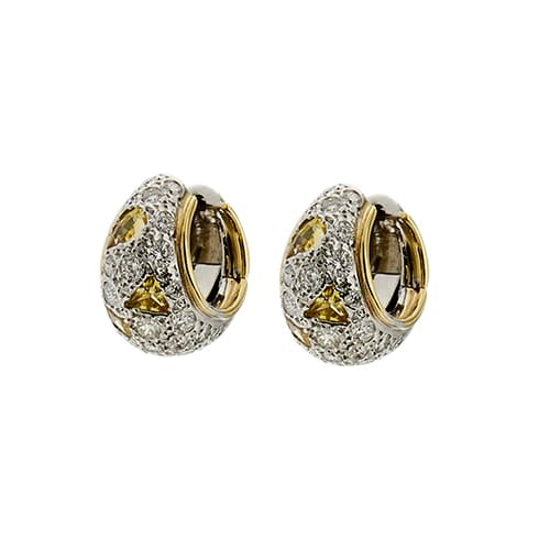 Pomellato Schegge - Boucles d'oreilles en or jaune et blanc, diamants et saphirs 58 Facettes 38310