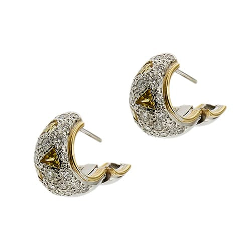 Pomellato Schegge - Boucles d'oreilles en or jaune et blanc, diamants et saphirs 58 Facettes 38310