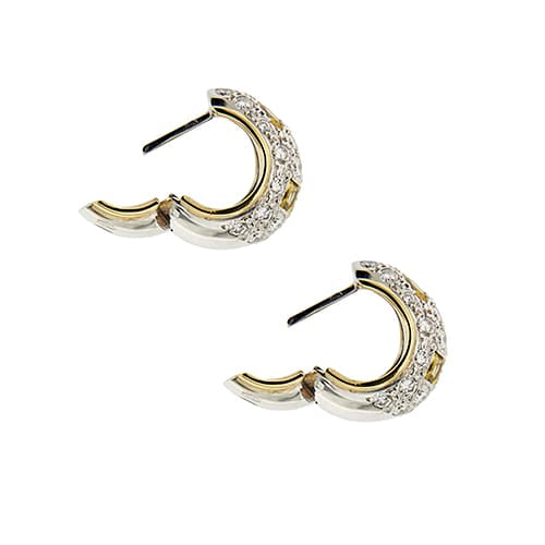 Pomellato Schegge - Boucles d'oreilles en or jaune et blanc, diamants et saphirs 58 Facettes 38310