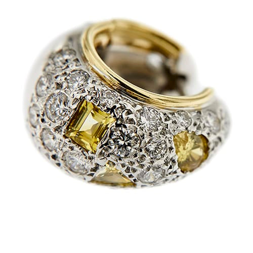 Pomellato Schegge - Boucles d'oreilles en or jaune et blanc, diamants et saphirs 58 Facettes 38310