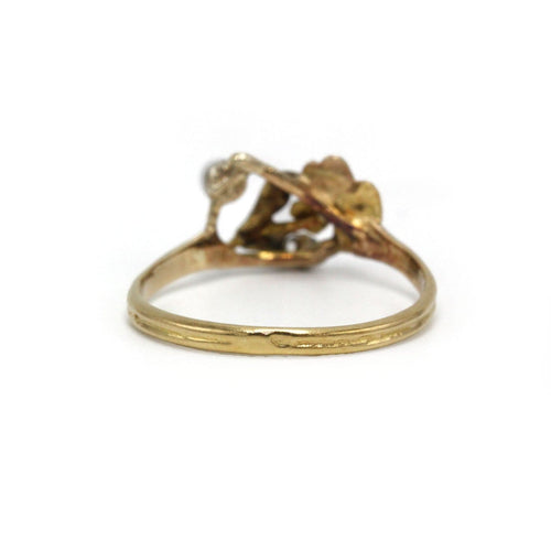 49 Art Nouveau - Bague en or jaune, argent, diamants et pierre noire 58 Facettes 260230R