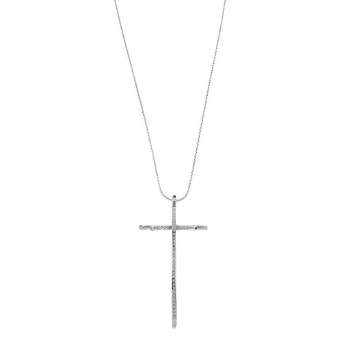 Collier Recarlo - Collier croix double en or blanc 18 ct et diamants 58 Facettes 26524