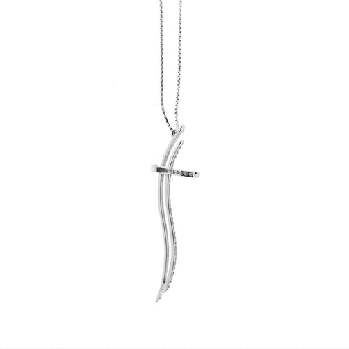 Collier Recarlo - Collier croix double en or blanc 18 ct et diamants 58 Facettes 26524