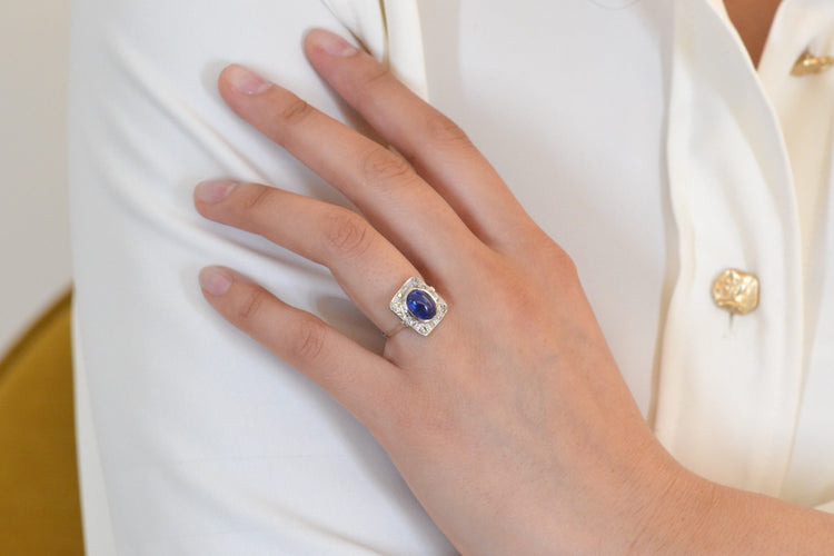 Bague 53 Bague vintage saphir cabochon et diamants 58 Facettes 25111