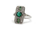Bague 51 Art déco - Bague en or blanc, émeraudes et diamants 58 Facettes 24043