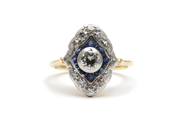 Bague 49 Art déco - Bague en or jaune et blanc 18 carats, diamants et saphirs 58 Facettes 24042