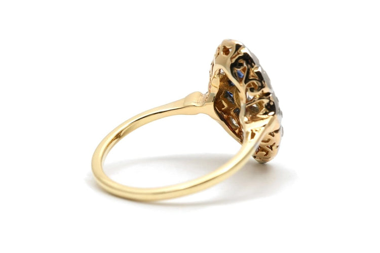 Bague 49 Art déco - Bague en or jaune et blanc 18 carats, diamants et saphirs 58 Facettes 24042