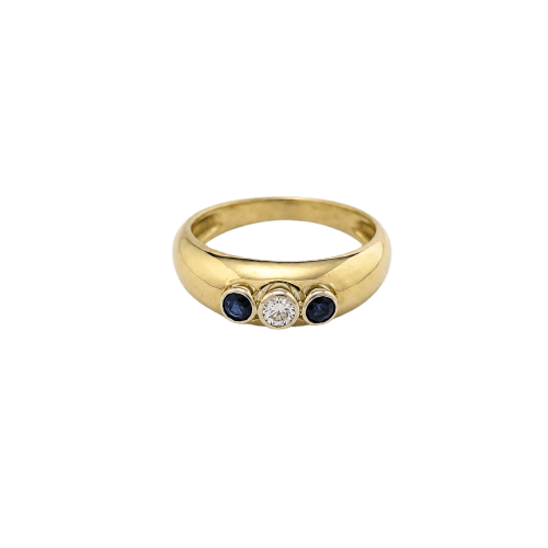 50 Bague trilogie en or jaune, or blanc, diamant et saphirs 58 Facettes 37718