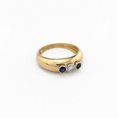 50 Bague trilogie en or jaune, or blanc, diamant et saphirs 58 Facettes 37718