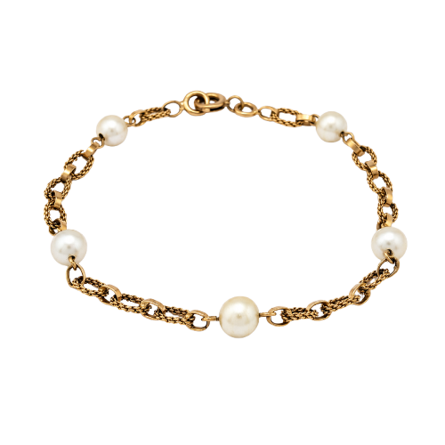 Bracelet chaîne en or jaune et perles de culture 58 Facettes 36974