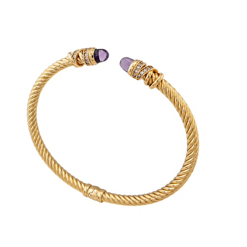 Bracelet jonc torsadé en or jaune, améthystes et diamants 58 Facettes 36969