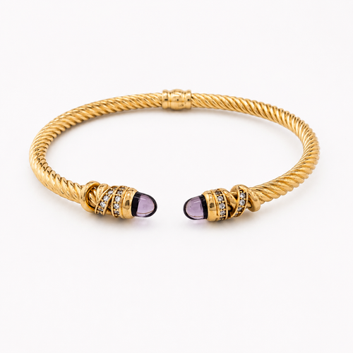 Bracelet jonc torsadé en or jaune, améthystes et diamants 58 Facettes 36969