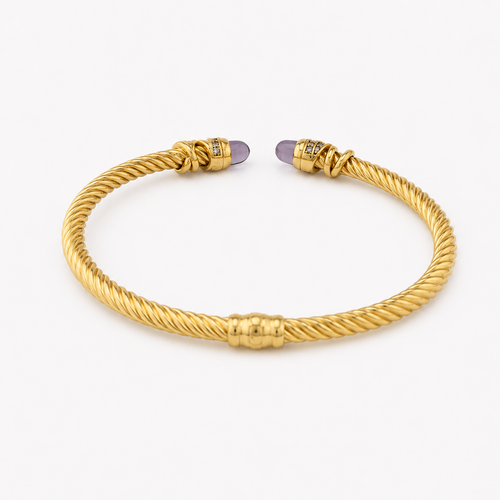 Bracelet jonc torsadé en or jaune, améthystes et diamants 58 Facettes 36969