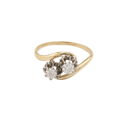55 Toi et Moi - Bague ancienne en or jaune et diamants 58 Facettes 36955