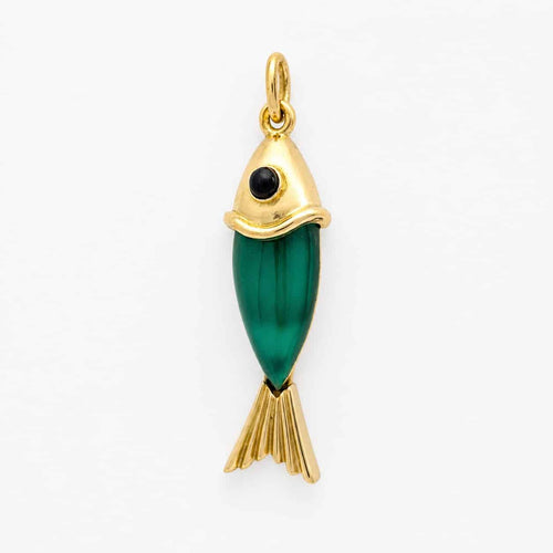 Pendentif poisson en or jaune, onyx et calcédoine 58 Facettes 36847