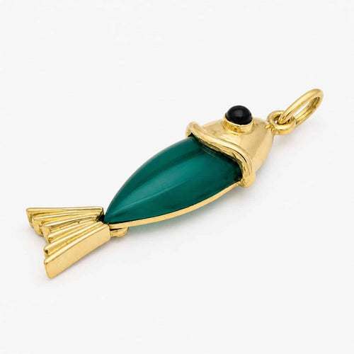 Pendentif poisson en or jaune, onyx et calcédoine 58 Facettes 36847