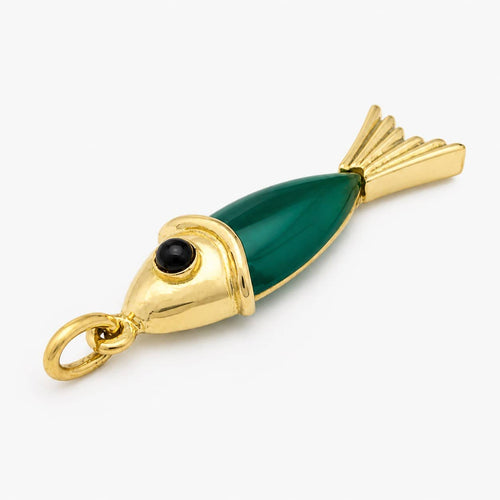 Pendentif poisson en or jaune, onyx et calcédoine 58 Facettes 36847