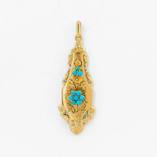 Pendentif ancien floral en or jaune et turquoises 58 Facettes 36799