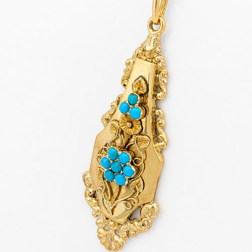 Pendentif ancien floral en or jaune et turquoises 58 Facettes 36799